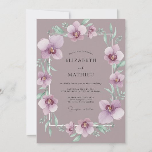 Staubige Malven-Orchideen-Hochzeit Einladung (Vorderseite)