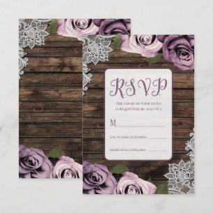 Staubige Mauve Blumenrosen Rustikale Holzspitze Ho RSVP Karte