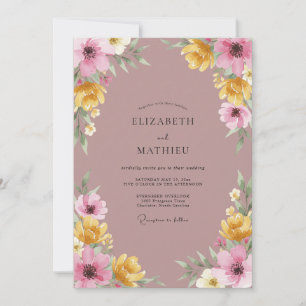 Staubige Mauve-Gelbe Pfingstrosen-Hochzeit Einladung