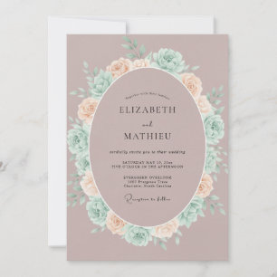 Staubige Mauve-Mint-Pfingstrosen-Hochzeit Einladung
