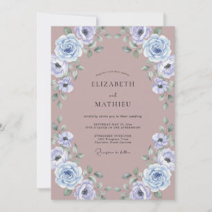 Staubige Mauve Periwinkle Pfingstrose Hochzeit Einladung