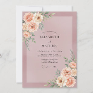 Staubige Mauve-Pfirsich-Blüten-Hochzeit Einladung