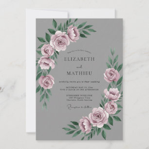 Staubige Mauve-Schiefer-Pfingstrosen-Hochzeit Einladung