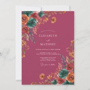 Staubige Mauve Teal Wildblumenhochzeit Einladung