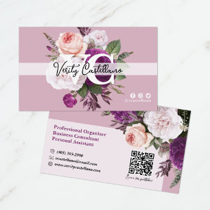 Staubige Mauve Vintage Rosen Floral Einfache Persö Visitenkarte