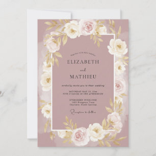 Staubige Mauve Weiße Pfingstrose Hochzeit Einladung