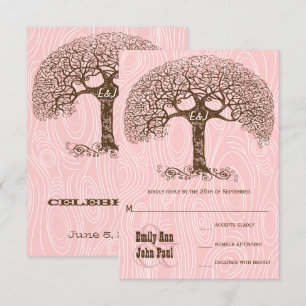 Staubige Millennial-Rosa-Baumrinden-Hochzeit-RSVP Einladung