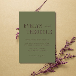 Staubige Olive & Espresso Minimalistische einfache Einladung