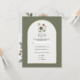 Staubige Olive Pink Gold Aquarell Blumen RSVP Einladung