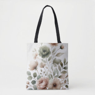 Staubige Olive & Rosa Wasserfarben Blumen Hochzeit Tasche