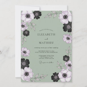 Staubige Oliven-Anemonen-Hochzeit Einladung