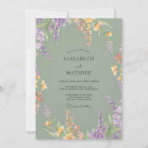 Staubige Oliven-Wildblumen-Hochzeit Einladung