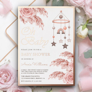 Staubige Pampas Boho Regenbogen Baby Shower Rose G Folieneinladung