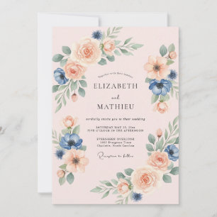 Staubige Pfirsich-Azurne Anemone Hochzeit Einladung