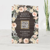 Staubige Pfirsich-Blumen-Rustikal-Holz-QR-Code-Hoc Einladung (Rückseite)