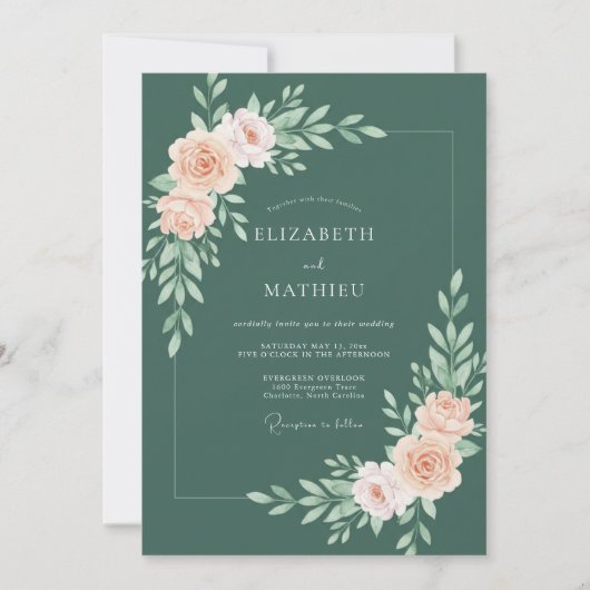 Staubige Pfirsich-Botanik-Hochzeit Einladung (Vorderseite)