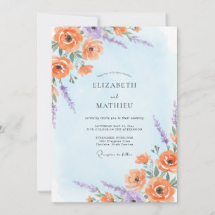 Staubige Pfirsich Immergrün-Wildblumen-Hochzeit Einladung