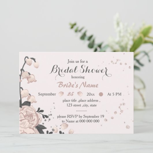 staubige, rosa dunkelgraue Blume phantastisches Br Einladung (Stehend Vorderseite)