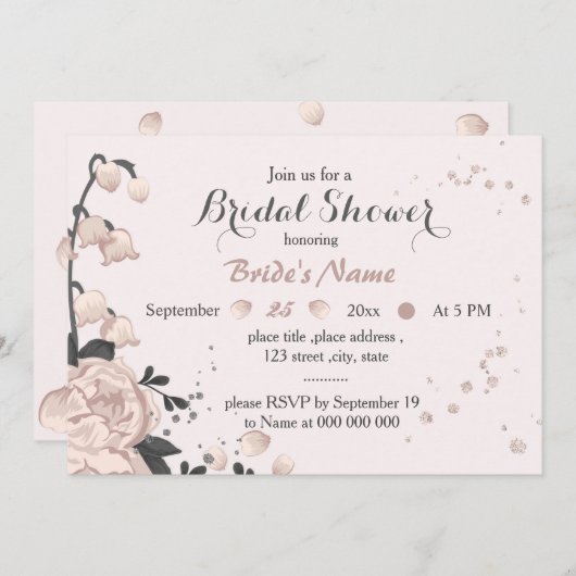 staubige, rosa dunkelgraue Blume phantastisches Br Einladung (Vorne/Hinten)