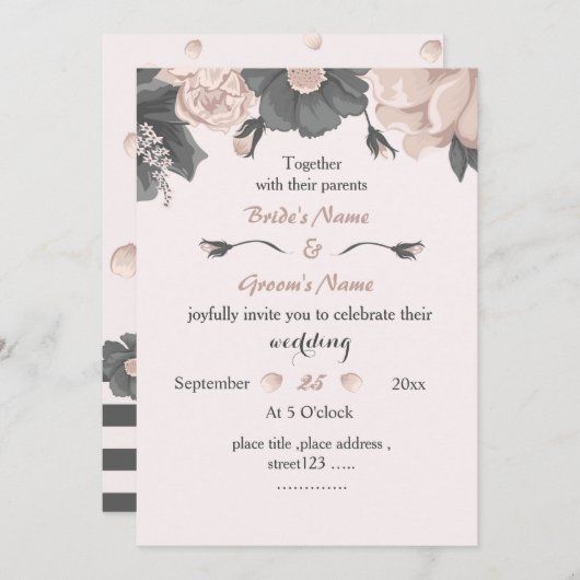 staubige, rosa graue Blume phantastische Hochzeit Einladung (Vorne/Hinten)