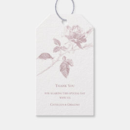 Staubige rosa Linienkunst-Rose Danke Hochzeit Geschenkanhänger