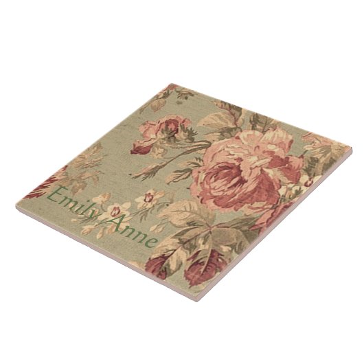 Staubige rosa und weises Grün-Rosen personalisiert Fliese (Seite)