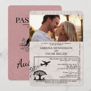 Staubige Rose Australien Reisepass Hochzeitseinlad Einladung