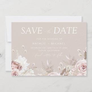 Staubige Rose & Beige Boho Floral Blush Hochzeit Save The Date