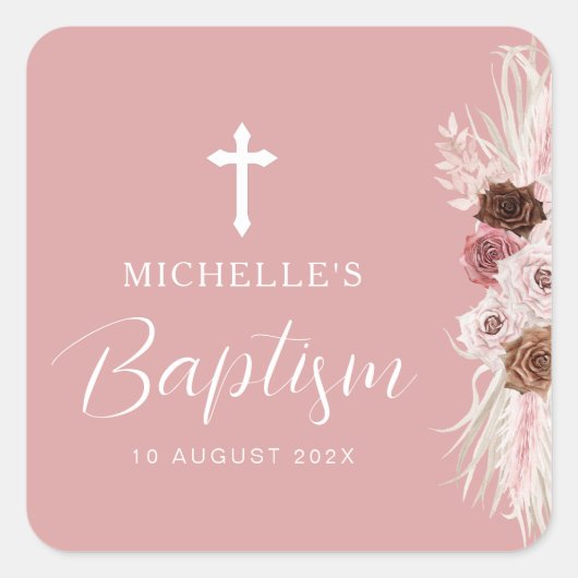 staubige Rose Blumenkreuz Quadratischer Aufkleber (Vorderseite)