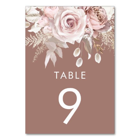 Staubige Rose & Blush Lehm Hochzeitsempfang Tischnummer (Vorderseite)
