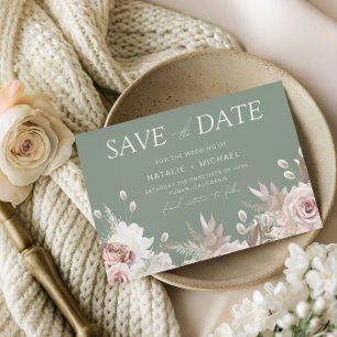 Staubige Rose, Blush & Sage Boho Blumenhochzeit Save The Date