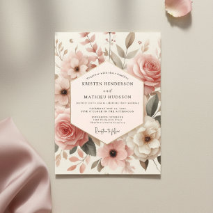Staubige Rose Blütenromanze Hochzeit Einladung