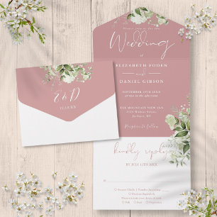 Staubige Rose Botanische Grünpflanzen Monogramm Ho All In One Einladung