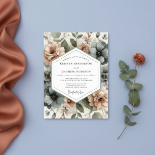 Staubige Rose Botanische Romantische Hochzeit Einladung