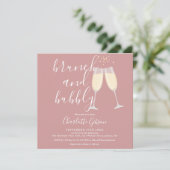 Staubige Rose Brunch Sprudelndes QR-Code Brautpart Einladung (Stehend Vorderseite)