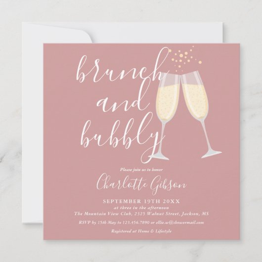 Staubige Rose Brunch Sprudelndes QR-Code Brautpart Einladung (Vorderseite)