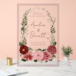 Staubige Rose Burgunder Florale Hochzeitsbogen Wil Acrylschild