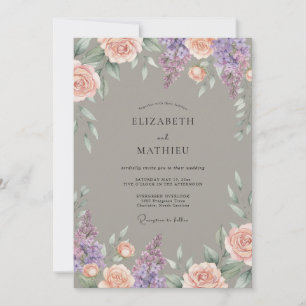 Staubige Rose Flieder Botanische Blüten Hochzeit Einladung
