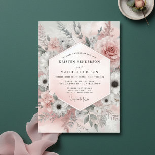 Staubige Rose Florale Ätherische Hochzeit Einladung