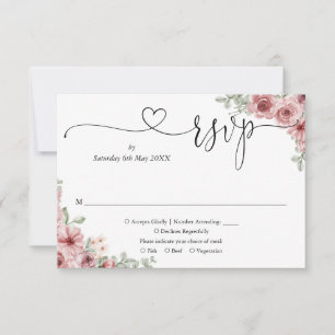 Staubige Rose Florales Elegantes Skript Herz  RSVP Karte