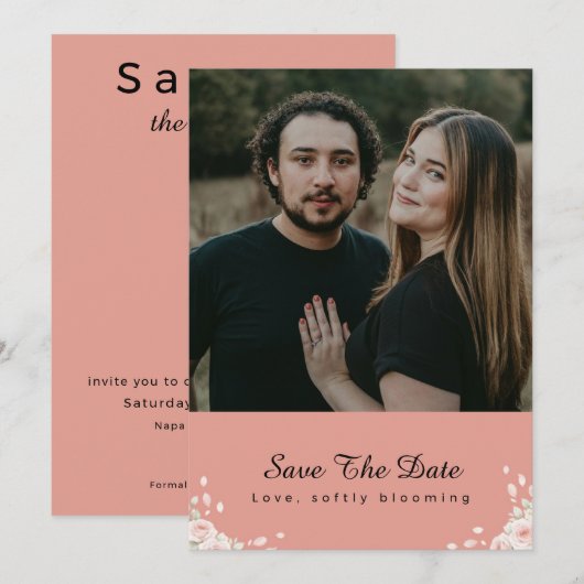 Staubige Rose Geflüsterte Blütenblatte Moderne Sch Save The Date (Vorne/Hinten)