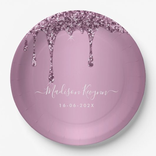 Staubige Rose Glitter-Hochzeit Pappteller (Vorderseite)