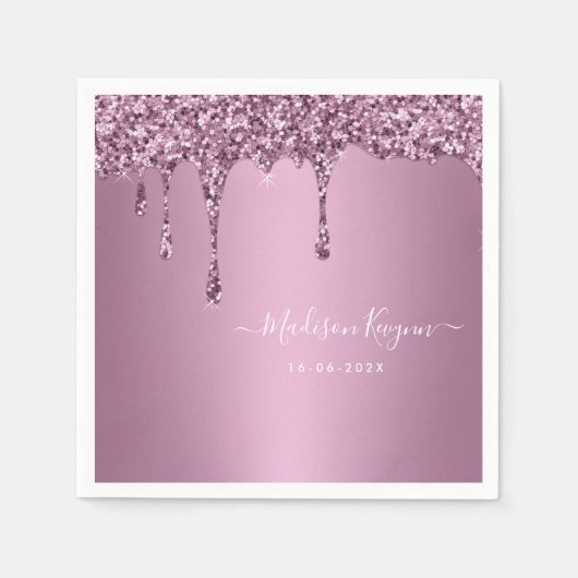 Staubige Rose Glitter-Hochzeit Serviette (Vorderseite)