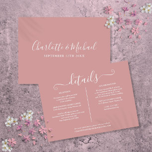 Staubige Rose Hochzeitsdetails Informationen Begleitkarte