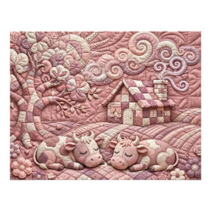 Staubige Rose Malerische Gewürfelte Kühe Patchwork Fotodruck