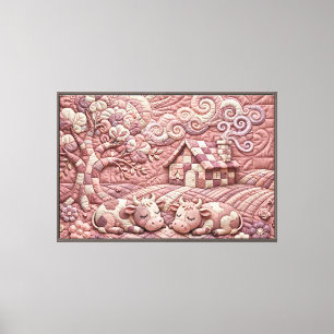 Staubige Rose Malerische Gewürfelte Kühe Patchwork Leinwanddruck
