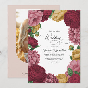 Staubige Rose, Merlot und Antique Gold Florale Hoc Einladung