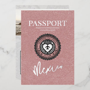 Staubige Rose Mexiko Reisepass Hochzeit Folieneinladung
