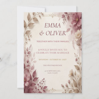 Staubige Rose & Mocha Blumenhochzeits-Einladung Einladung