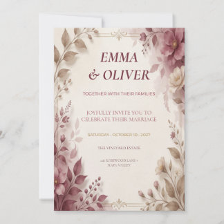Staubige Rose & Mocha Florale Hochzeitseinladung Einladung